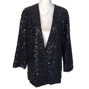 Three Flaggs Womens Sequin Jacket Black Size Large L Vintage Nylon Acetate Rayon